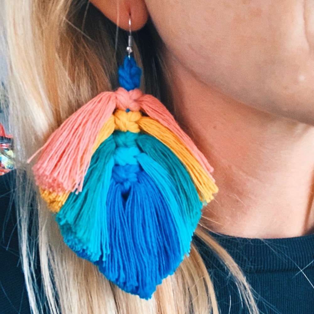 Rainbow Macrame Feather Earrings - image 4